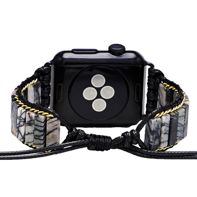 Ecusband Black Jasper Beaded Apple Watch Strap Wrap Bracelet6