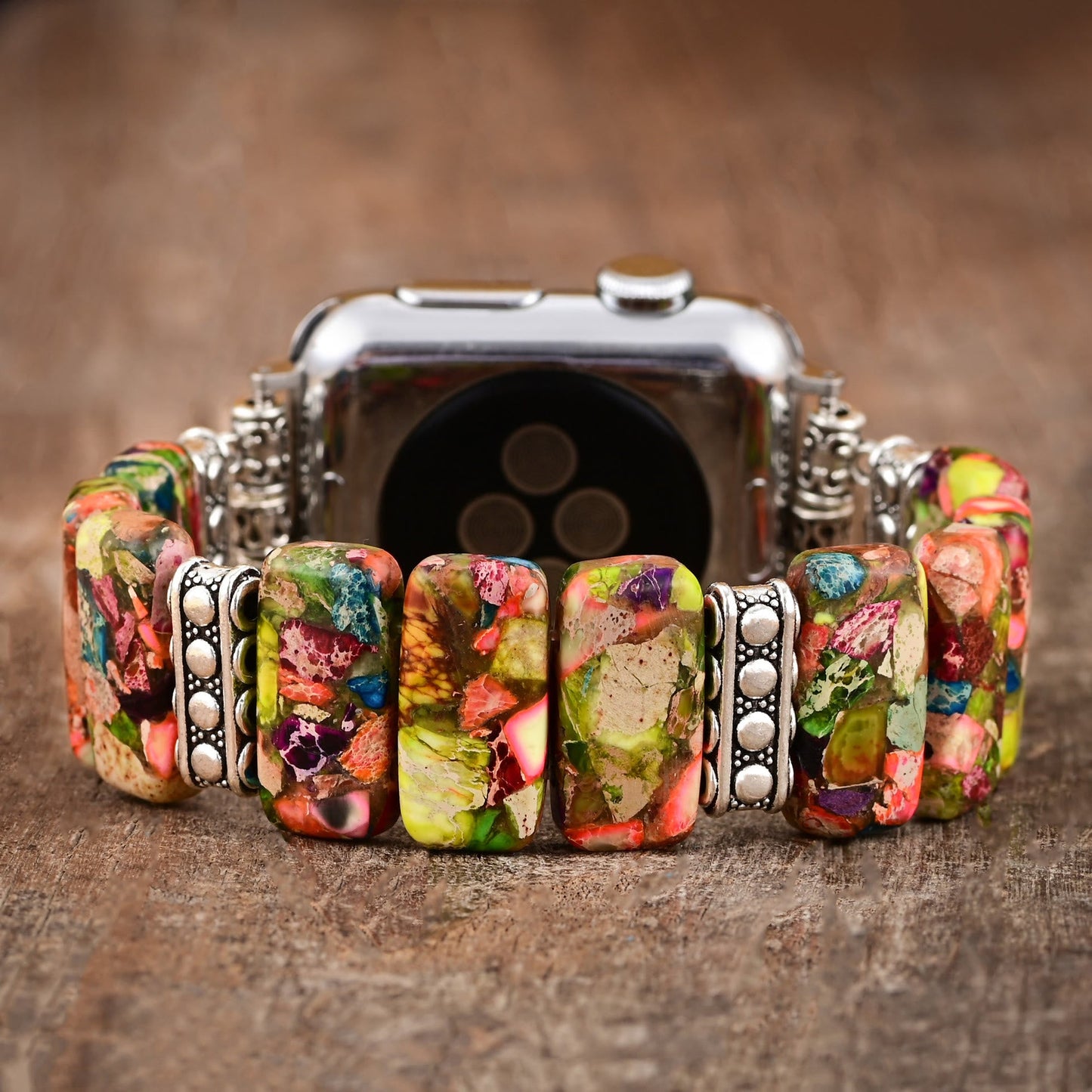 Ecusband Rectangular Oyster Turquoise Beaded Elastic Cord Apple Watch Strap1
