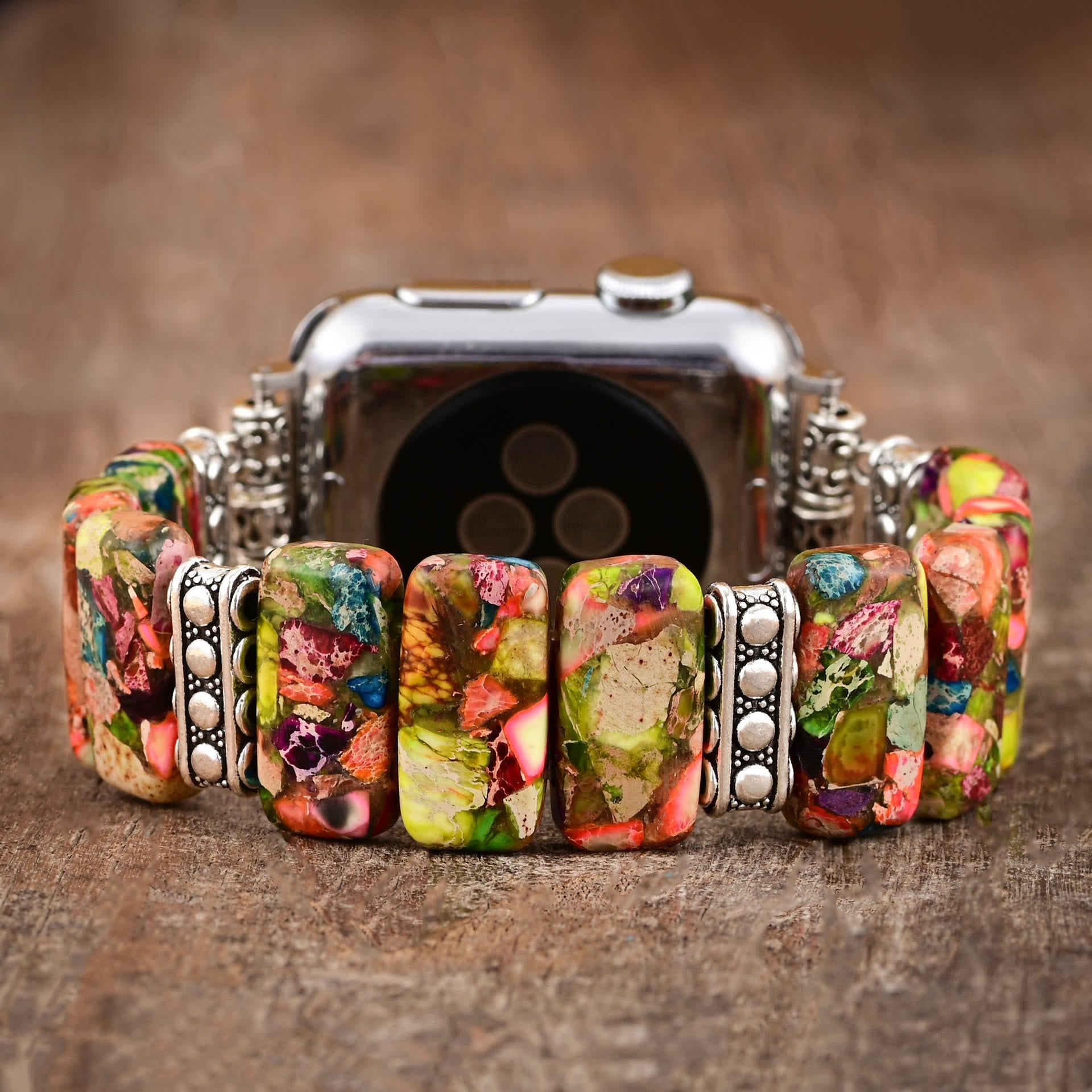 Ecusband Rectangular Oyster Turquoise Beaded Elastic Cord Apple Watch Strap1