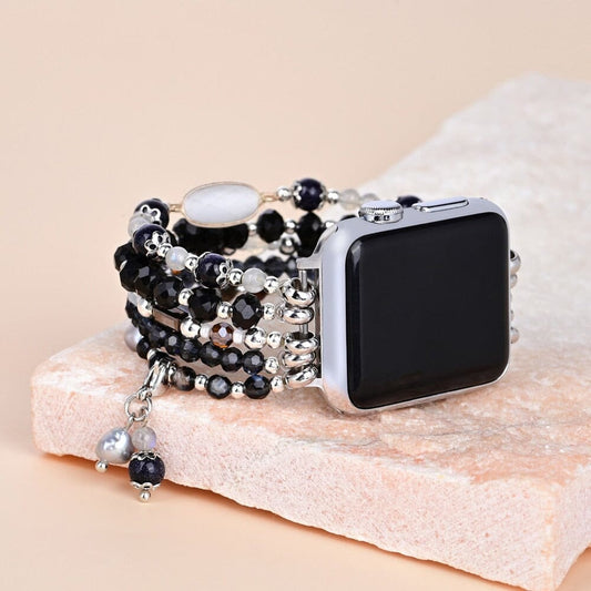 Ecusband Obsidian White Agate Apple Watch Strap Wrap Bracelet1