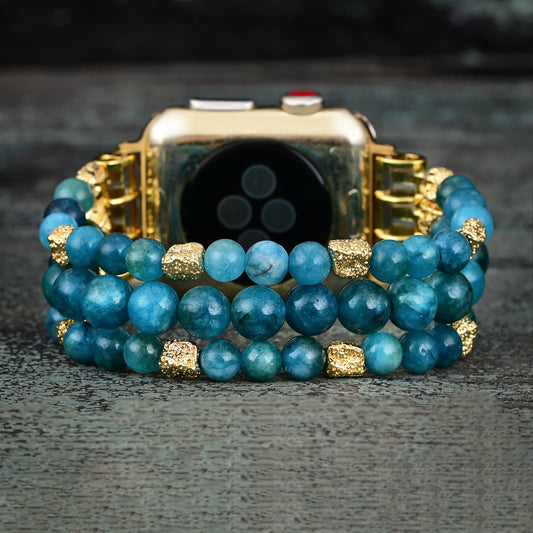 Ecusband Blue Apatite Beaded Elastic Cord Apple Watch Strap1