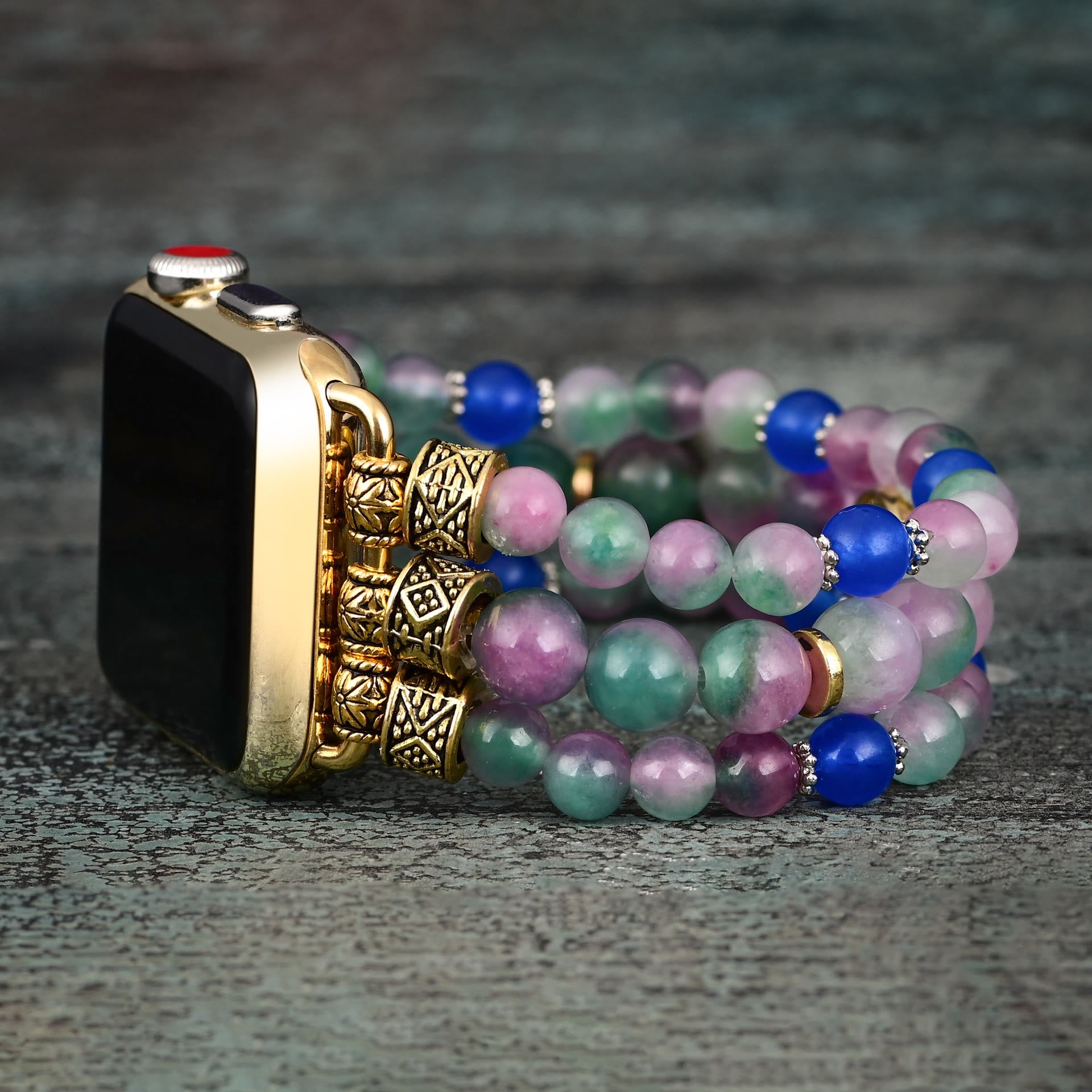 Ecusband Pink And Blue Beads Evil Eye Apple Watch Strap2