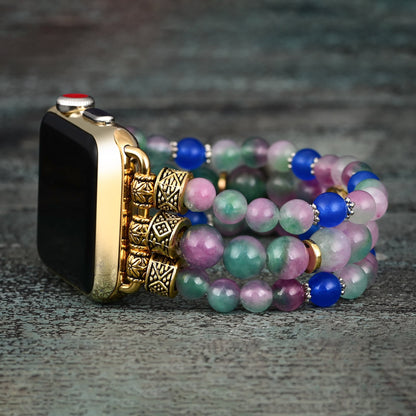 Ecusband Pink And Blue Beads Evil Eye Apple Watch Strap2