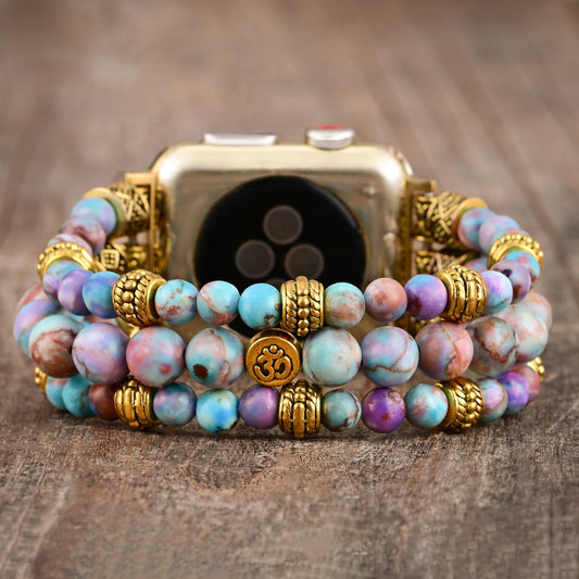 Ecusband Blue Purple Emperor Stone Beaded Om apple Watch Strap1