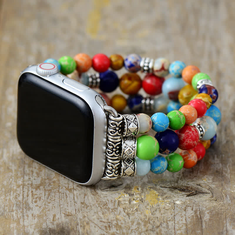 Ecusband Chakra Emperor Stone Beaded Apple Watch Strap1