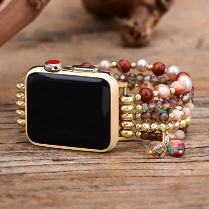 Ecusband Rhodonite Natural Stone Beads Apple Watch Strap1