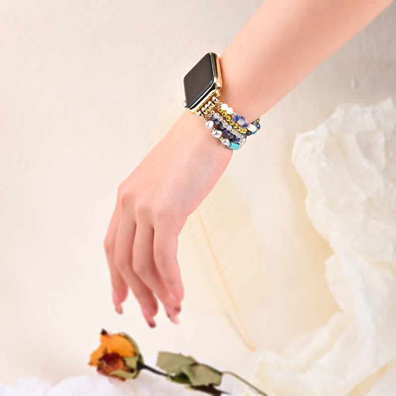 Ecusband White Agate Natural Stone Beads Apple Watch Strap3