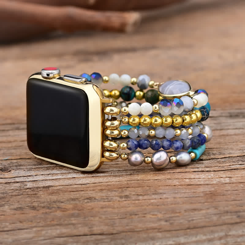 Ecusband White Agate Natural Stone Beads Apple Watch Strap1