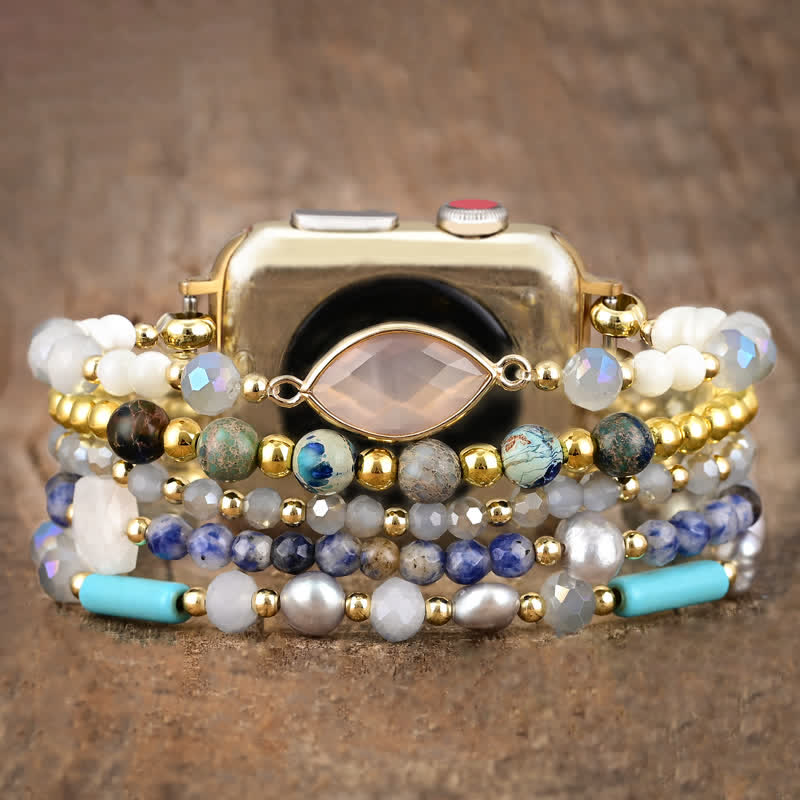 Ecusband White Agate Natural Stone Beads Apple Watch Strap4