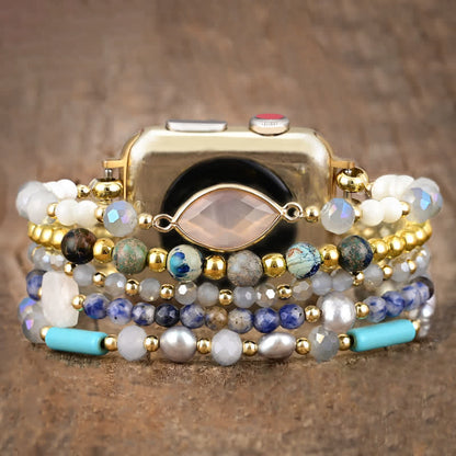 Ecusband White Agate Natural Stone Beads Apple Watch Strap4