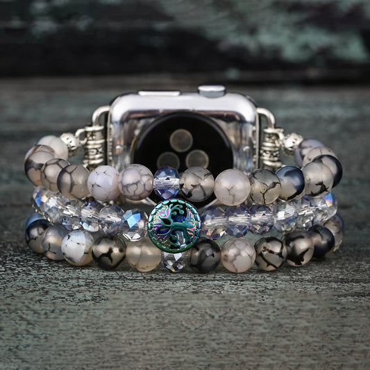 Ecusband Black Quartz Rutilated Beaded Tree Of Life Apple Watch Strap1