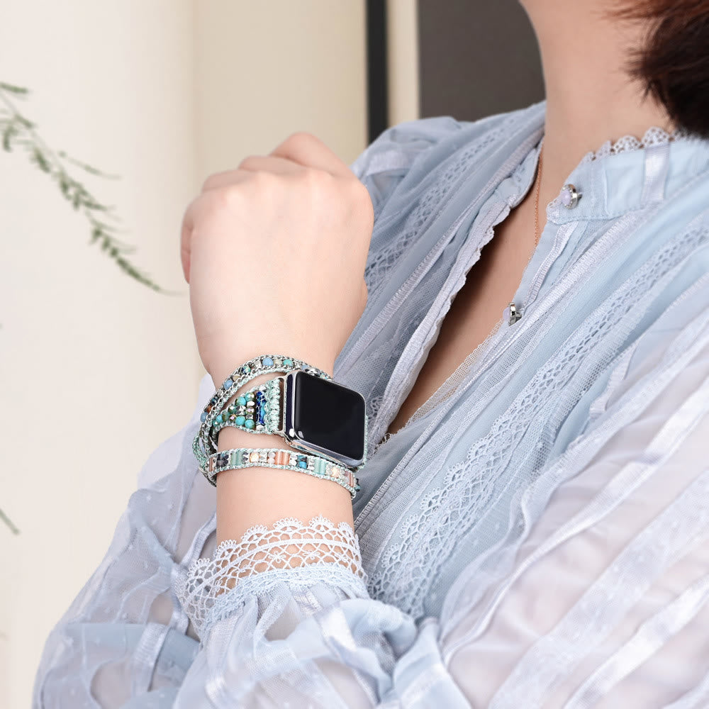 Ecusband Mint Teal Crystal Beaded Apple Watch Strap2