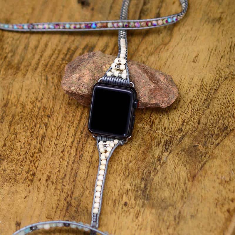 Ecusband Natural Picture Jasper & Amazonite Apple Watch Strap Wrap Bracelet2