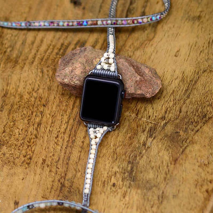 Ecusband Natural Picture Jasper & Amazonite Apple Watch Strap Wrap Bracelet2