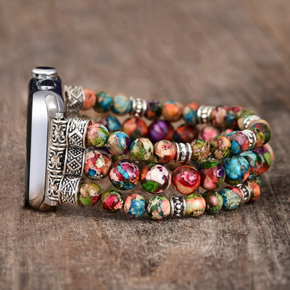 Ecusband Oyster Turquoise Beaded Stretch Cord Apple Watch Strap2