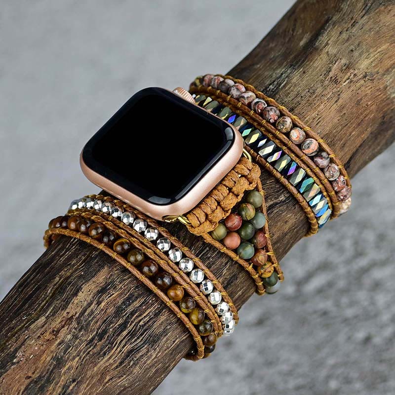 Ecusband Tiger Eye India Agate Apple Watch Strap Wrap Bracelet2