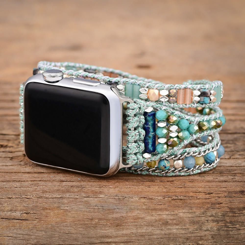 Ecusband Mint Teal Crystal Beaded Apple Watch Strap1