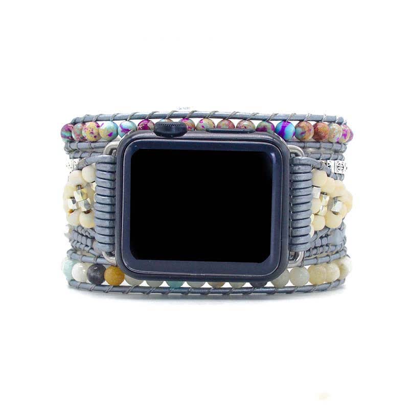 Ecusband Natural Picture Jasper & Amazonite Apple Watch Strap Wrap Bracelet3