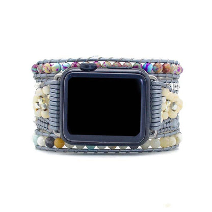 Ecusband Natural Picture Jasper & Amazonite Apple Watch Strap Wrap Bracelet3