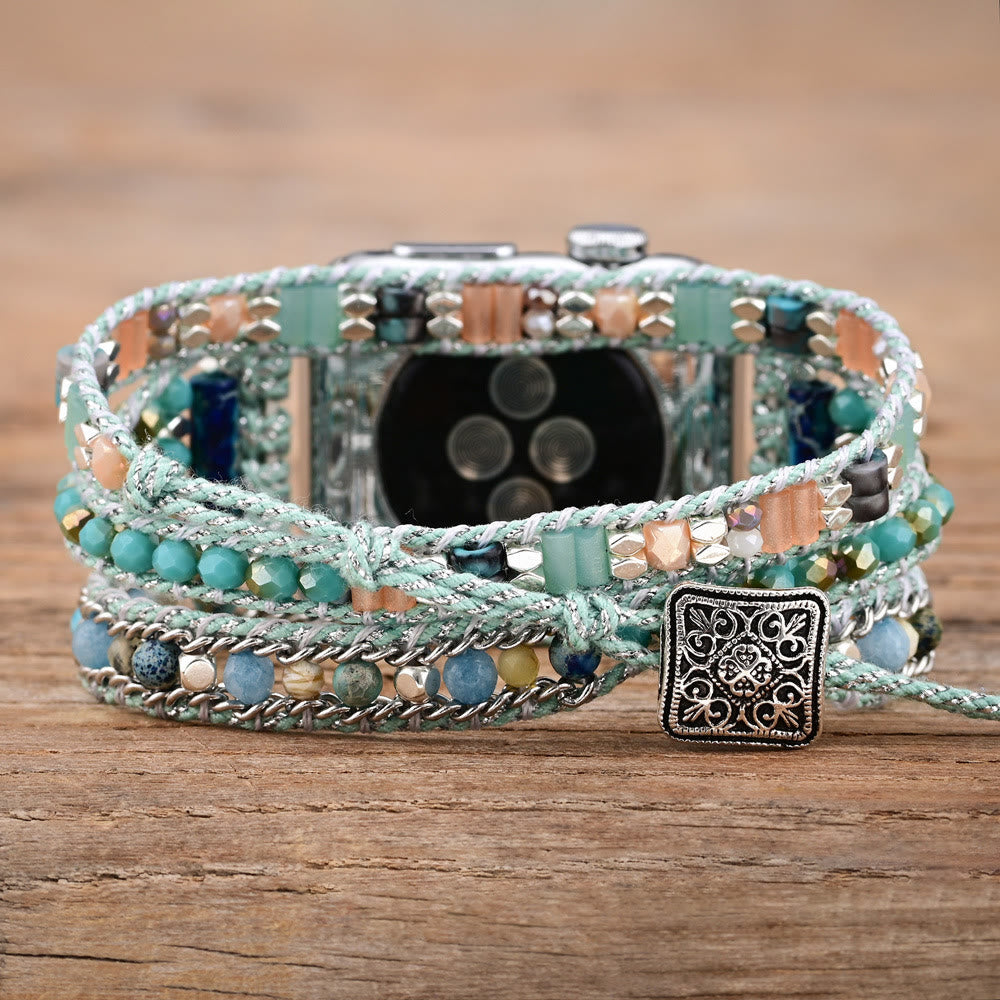 Ecusband Mint Teal Crystal Beaded Apple Watch Strap3