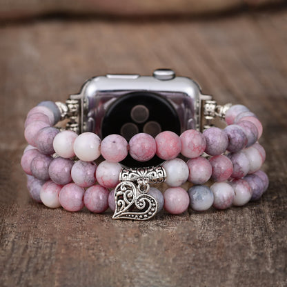 Ecusband Rhodochrosite Beaded Elastic Cord Apple Watch Strap1