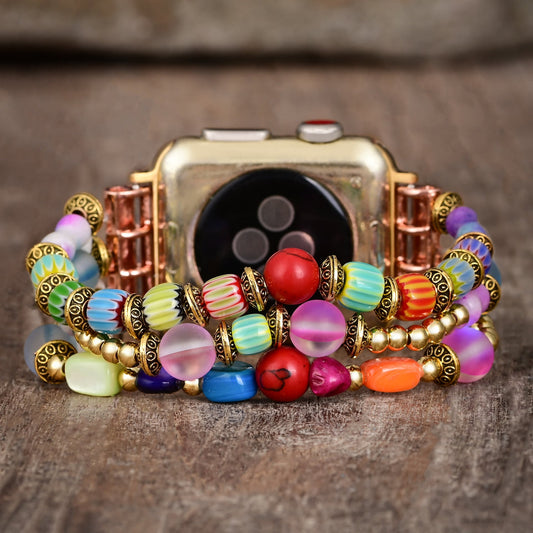 Ecusband Cat's Eye Stone Beaded Elastic Cord Apple Watch Strap1