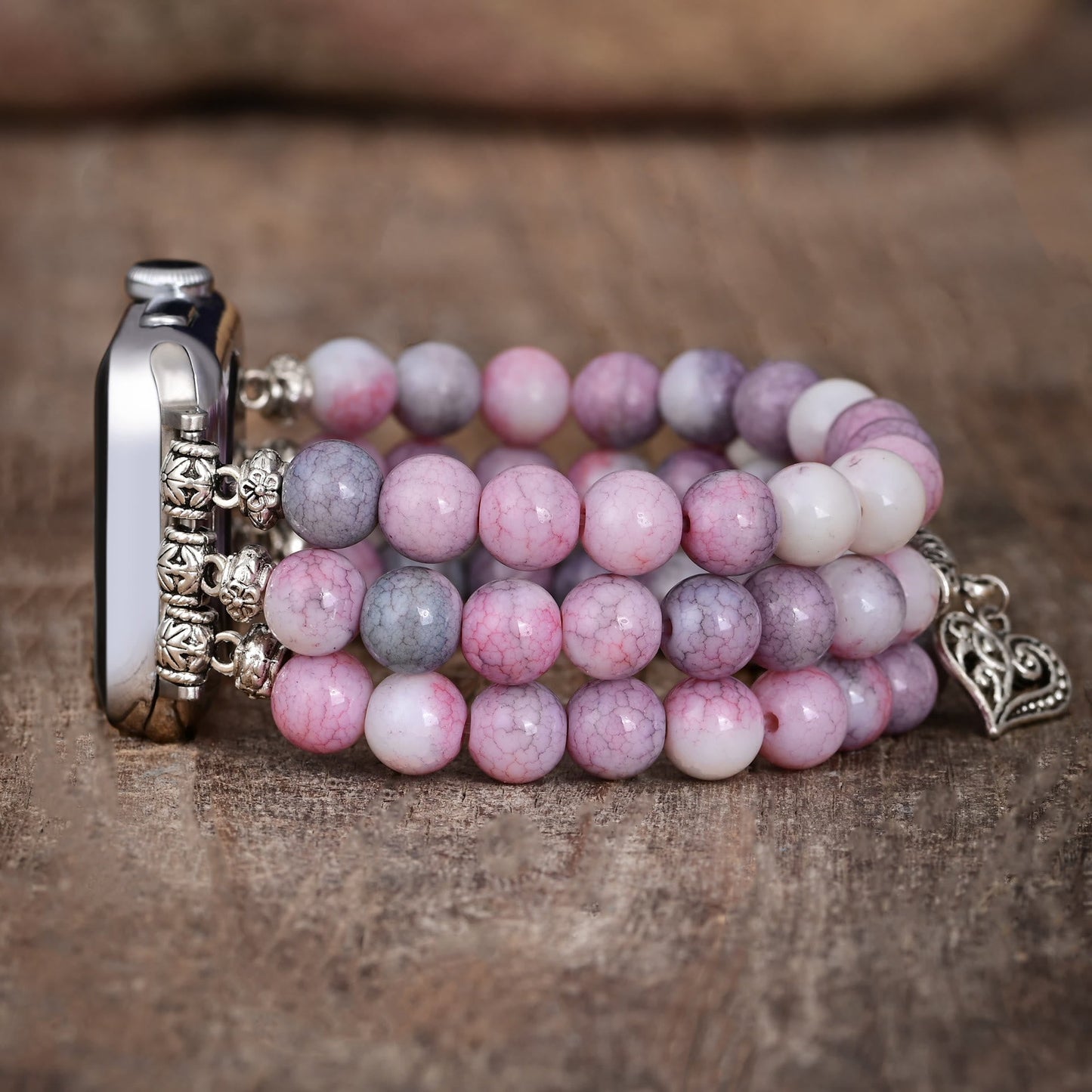 Ecusband Rhodochrosite Beaded Elastic Cord Apple Watch Strap2