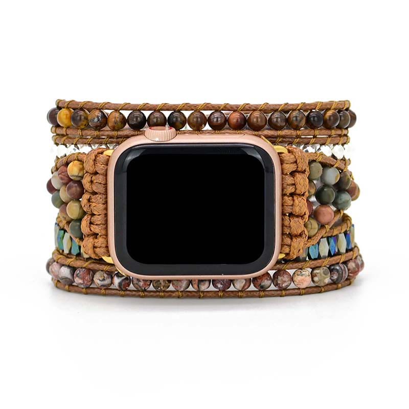 Ecusband Tiger Eye India Agate Apple Watch Strap Wrap Bracelet4