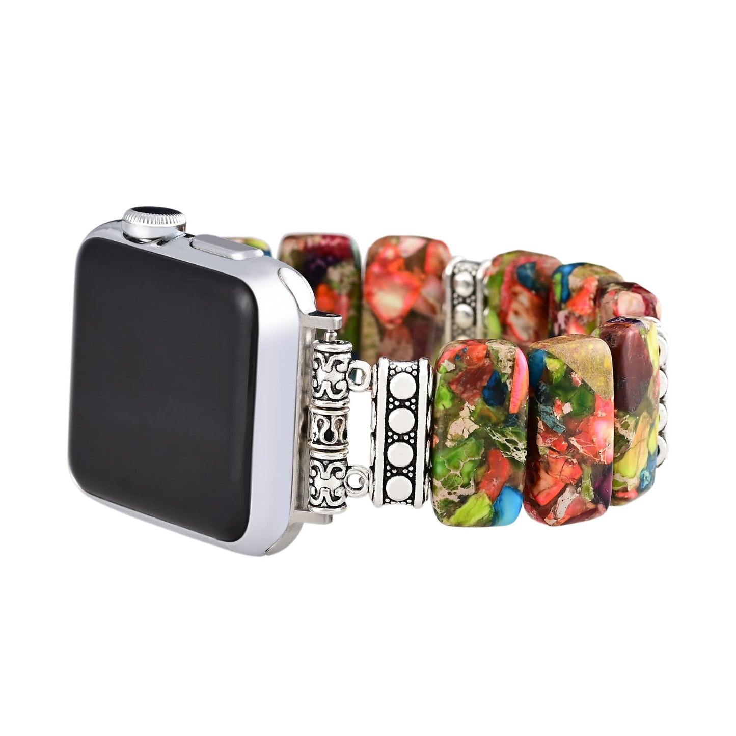 Ecusband Rectangular Oyster Turquoise Beaded Elastic Cord Apple Watch Strap4
