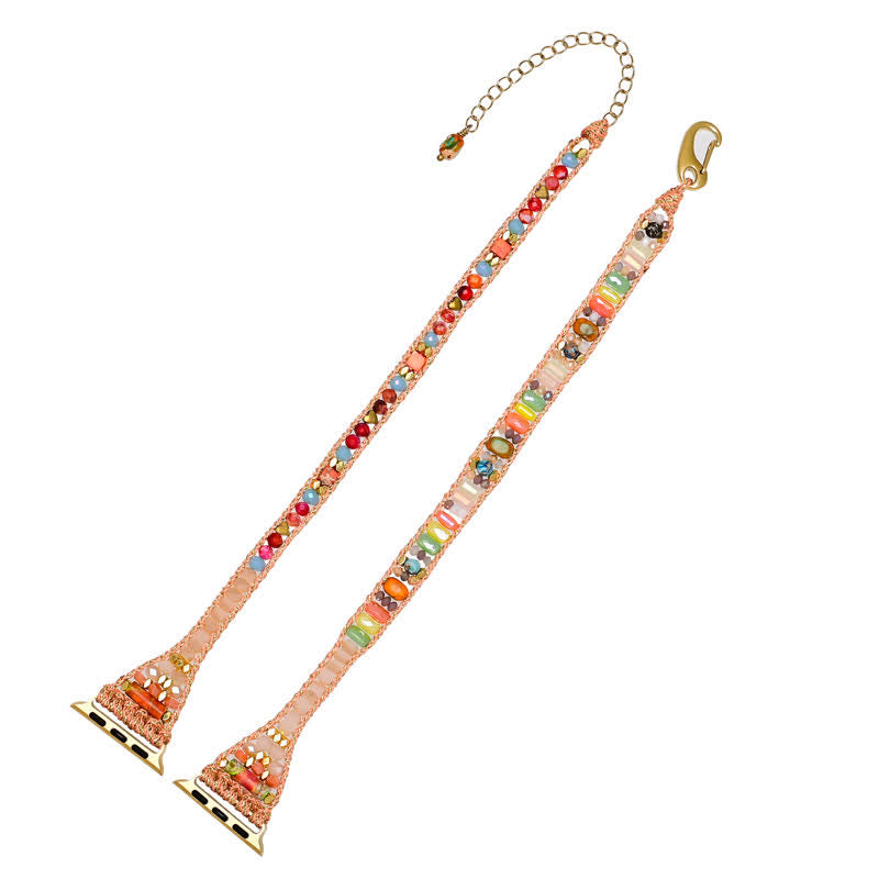 Ecusband Natural Pink Crystal Colourful Gemstones Apple Watch Strap Wrap Bracelet5