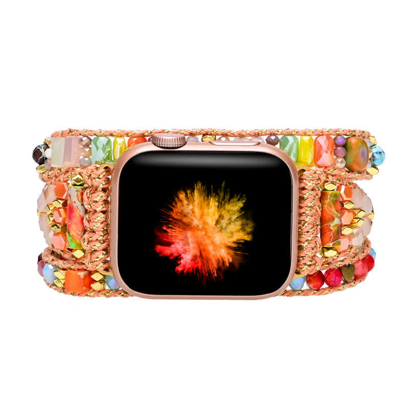 Ecusband Natural Pink Crystal Colourful Gemstones Apple Watch Strap Wrap Bracelet3