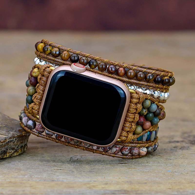 Ecusband Tiger Eye India Agate Apple Watch Strap Wrap Bracelet1