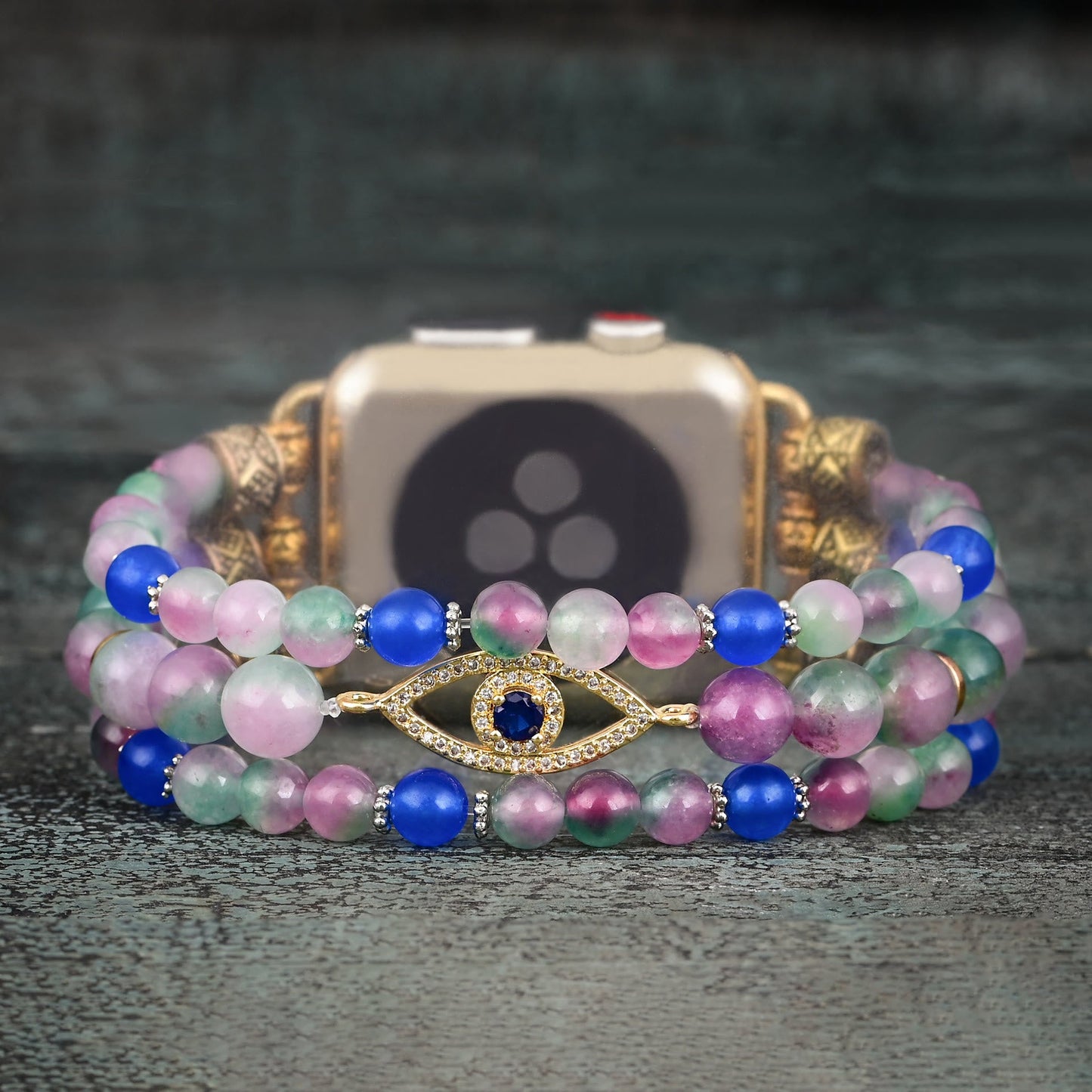 Ecusband Pink And Blue Beads Evil Eye Apple Watch Strap1