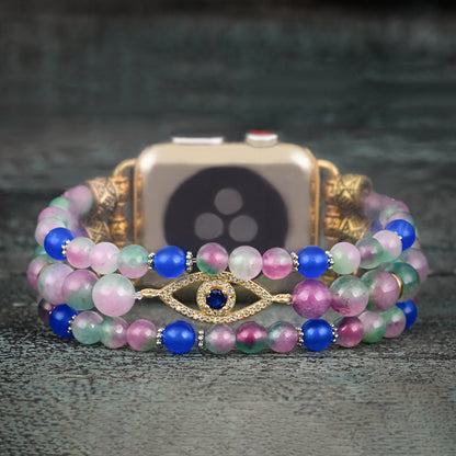 Ecusband Pink And Blue Beads Evil Eye Apple Watch Strap1