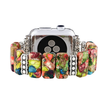 Ecusband Rectangular Oyster Turquoise Beaded Elastic Cord Apple Watch Strap3